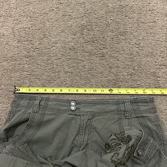 Cache Olive Green Cropped Cargo Pants w/ Rollup Button Hems - Sz 8 Vintage Y2K - Picture 7 of 8
